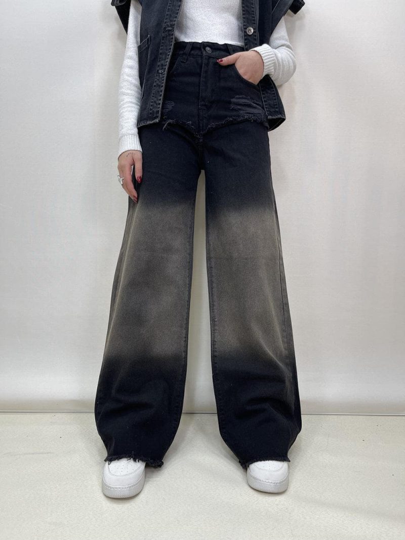 شلوار جین زنانه بگ زغالی تنت دار