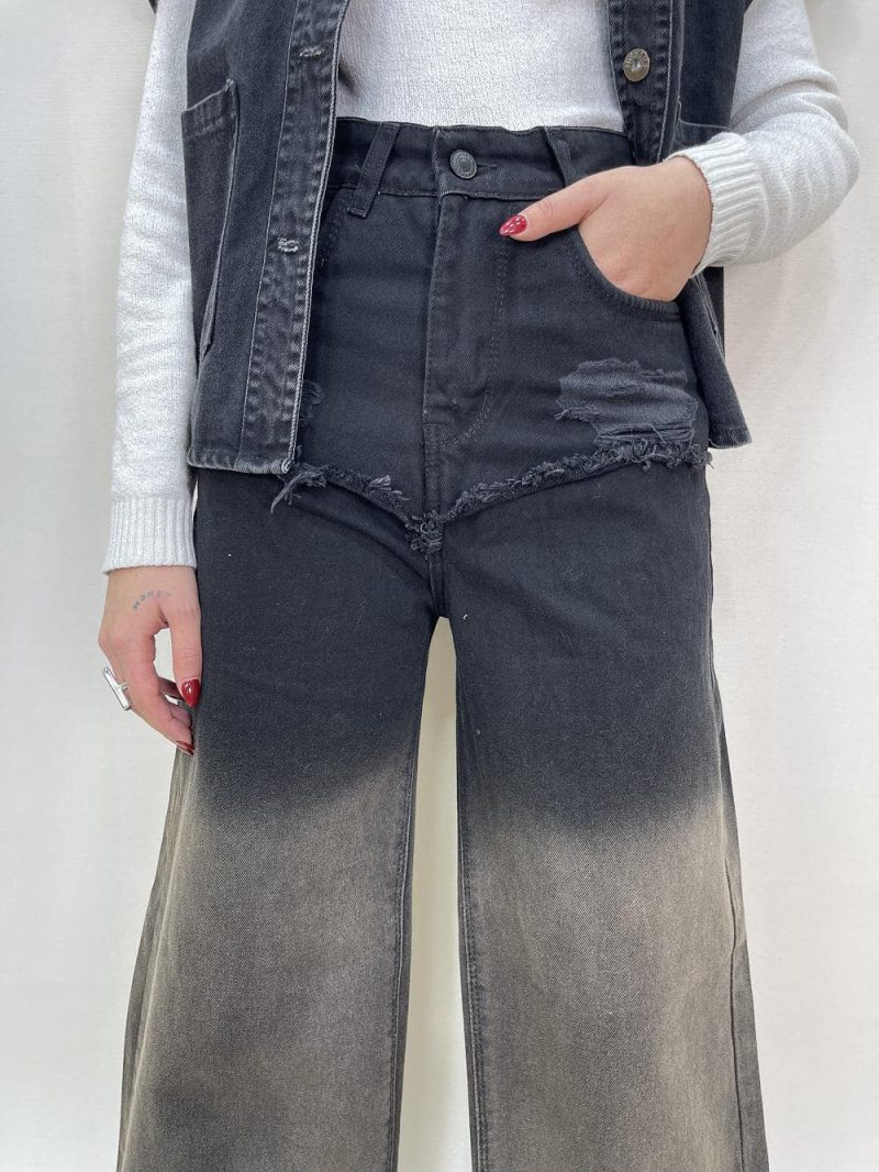 شلوار جین زنانه بگ زغالی تنت دار