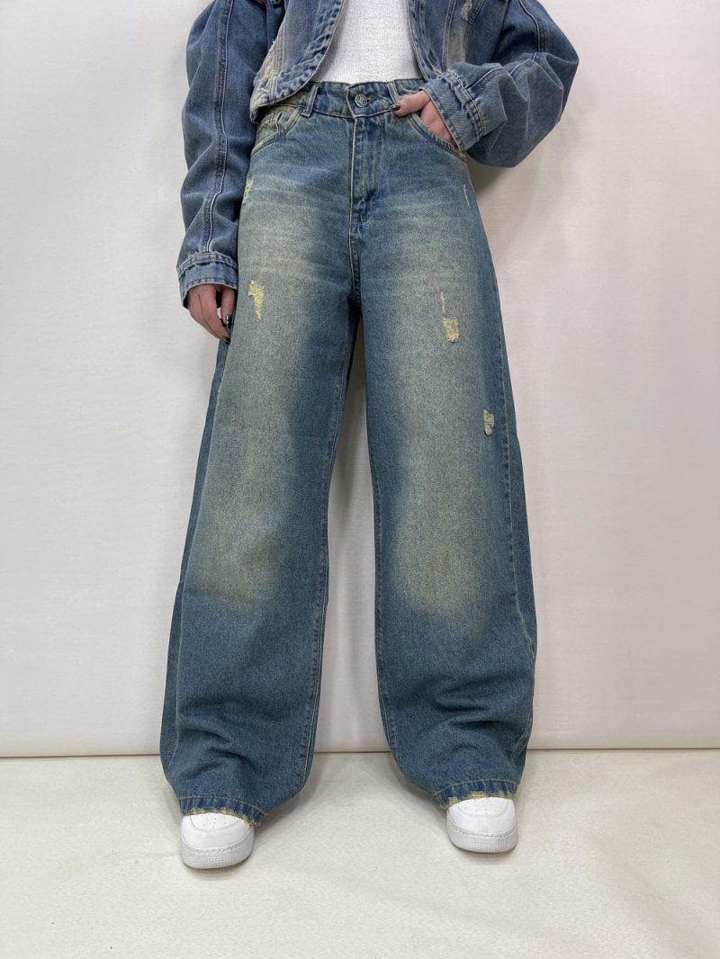 شلوار جین بگ زنانه آبی