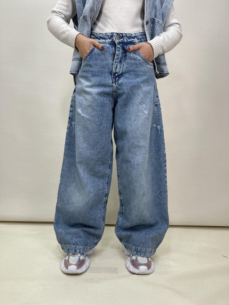 شلوار جین زنانه فول بگ آبی دمپا گت