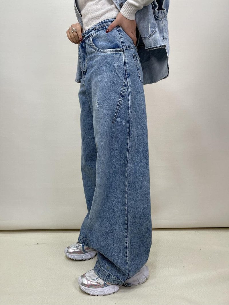 شلوار جین زنانه فول بگ آبی دمپا گت