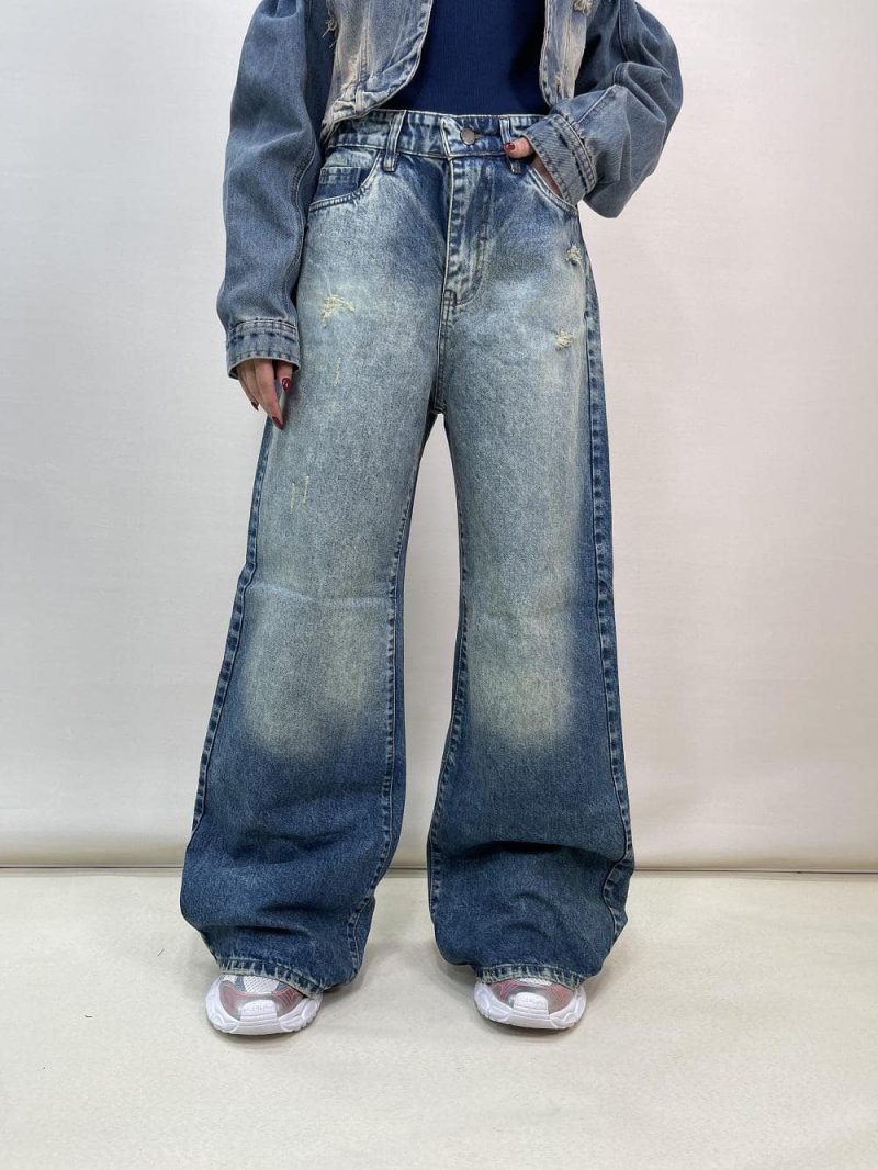 شلوار جین زنانه فول بگ آبی