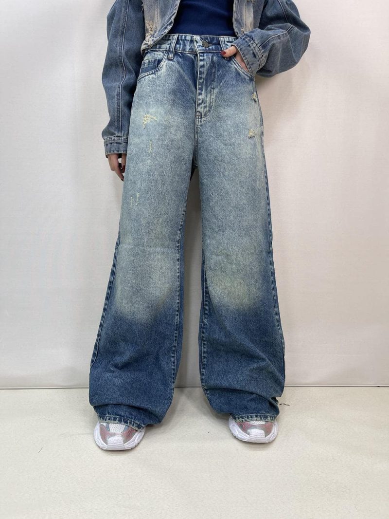 شلوار جین زنانه فول بگ آبی