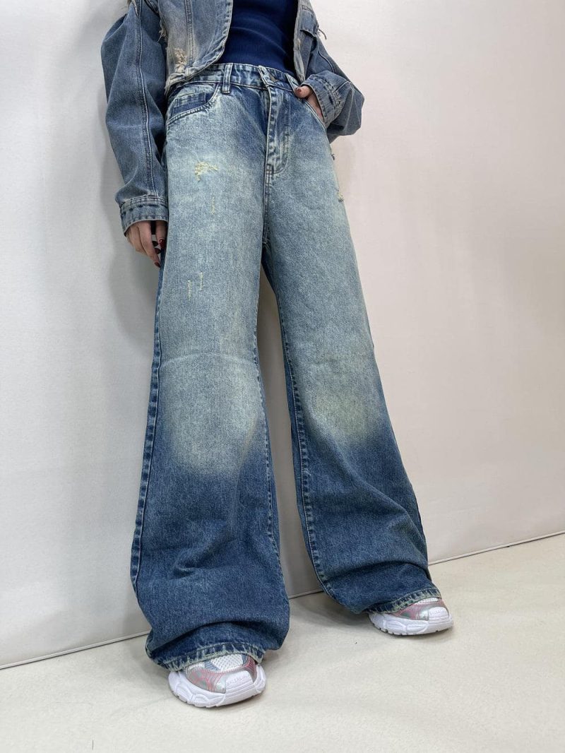 شلوار جین زنانه فول بگ آبی