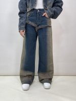 شلوار جین زنانه بگ آبی تینت کرم
