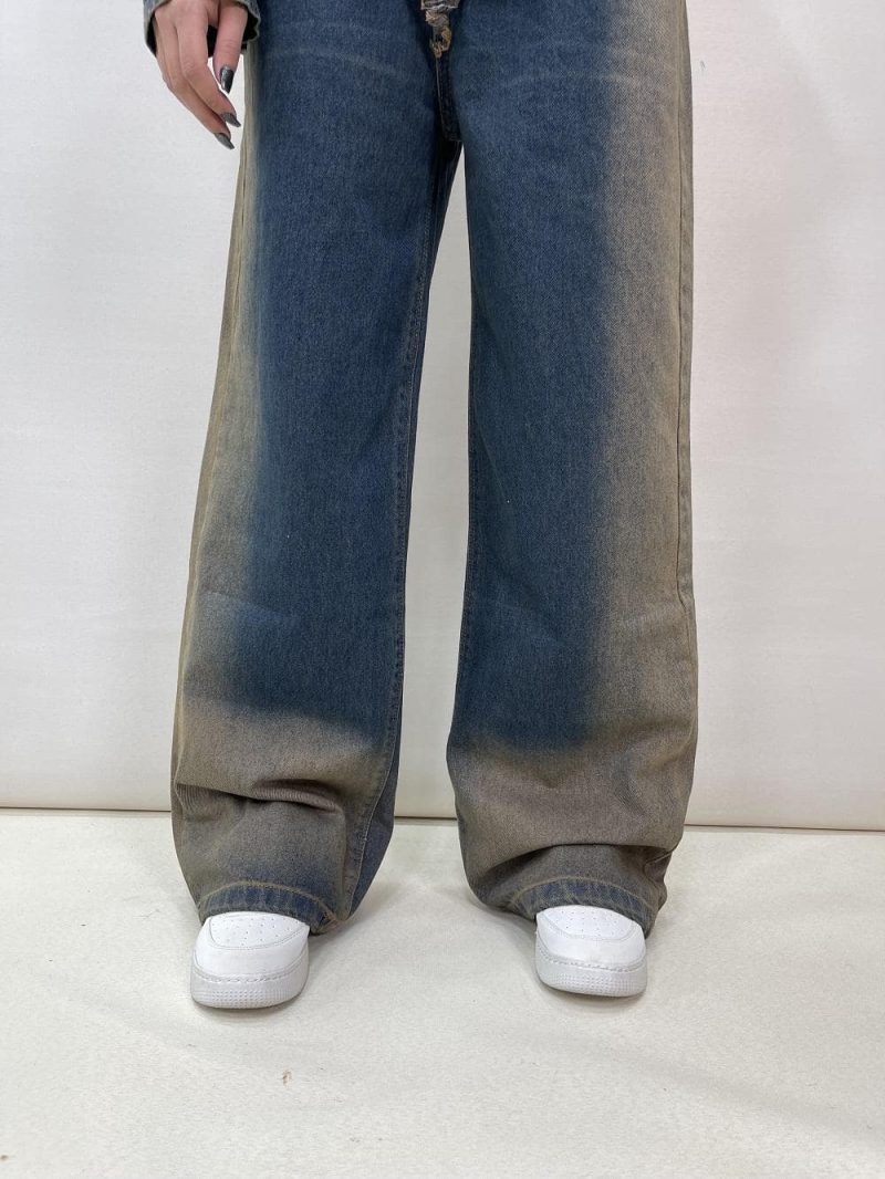 شلوار جین زنانه بگ آبی تینت کرم