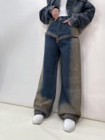 شلوار جین زنانه بگ آبی تینت کرم