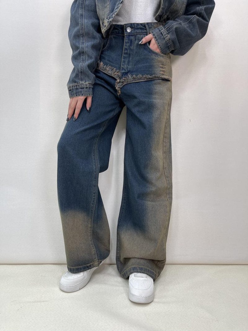 شلوار جین زنانه بگ آبی تینت کرم