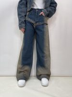 شلوار جین زنانه بگ آبی تینت کرم