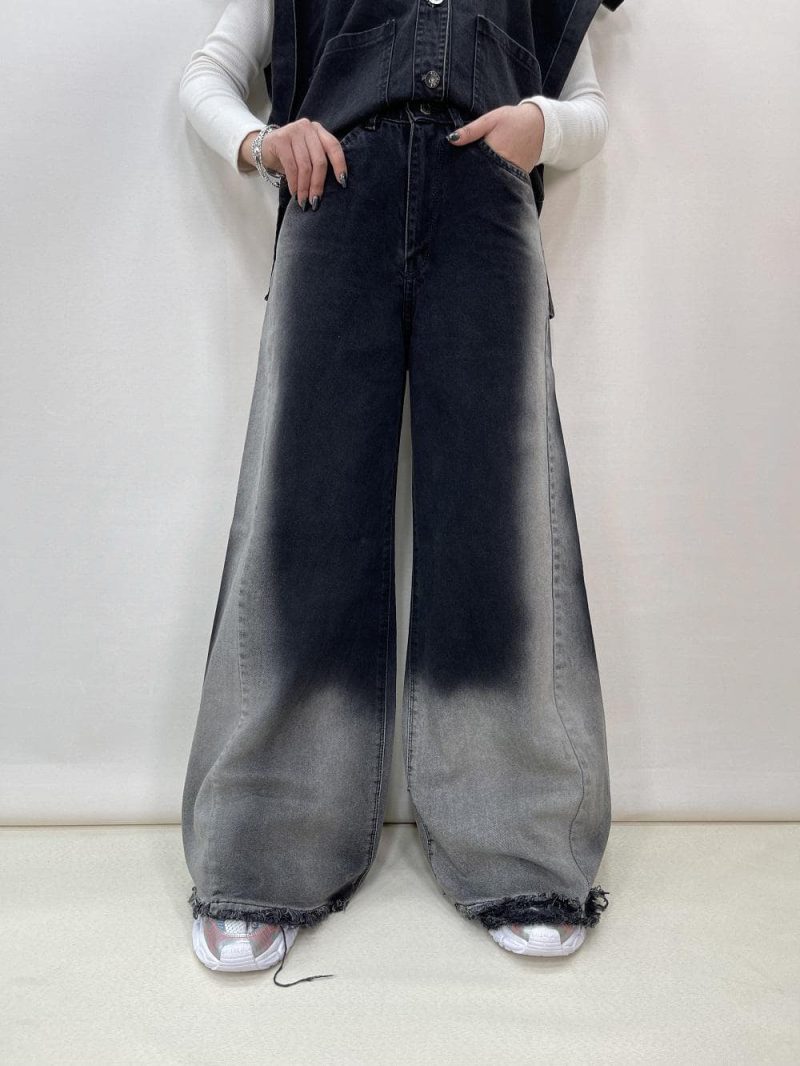 شلوار جین زنانه فول بگ شافل زغالی