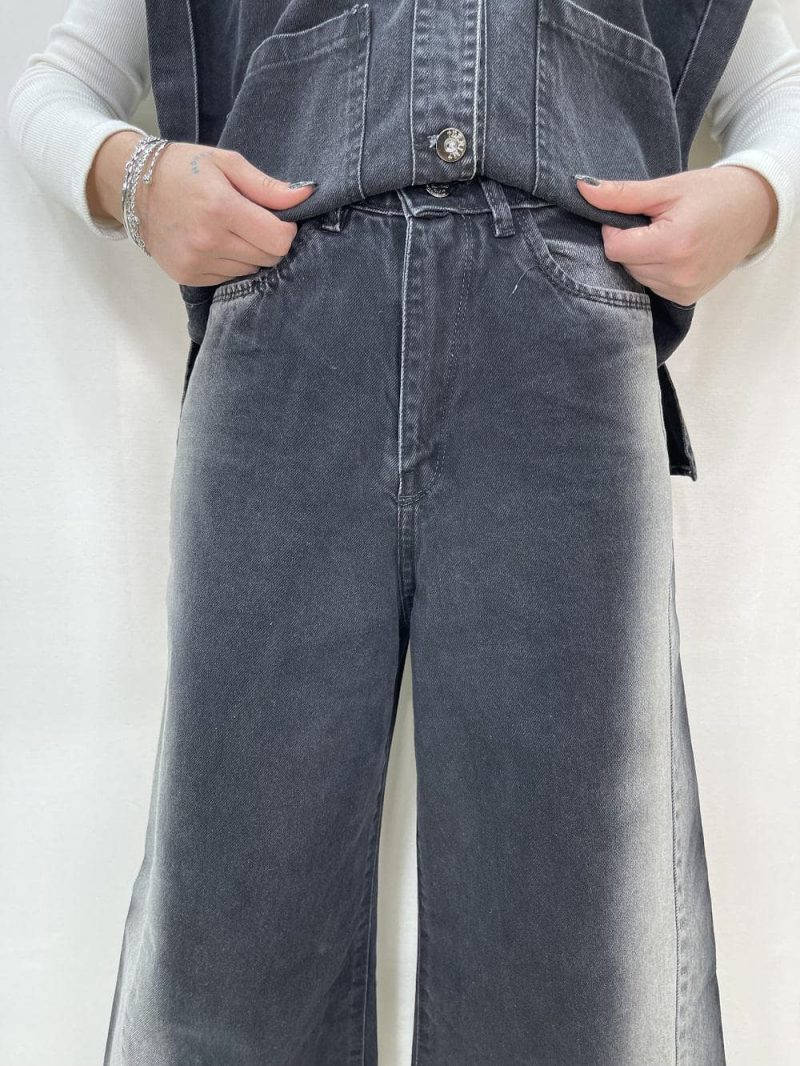 شلوار جین زنانه فول بگ شافل زغالی