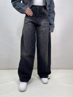 شلوار جین زنانه فول بگ دمپا گت خور زغالی