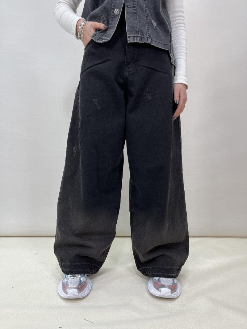 شلوار جین زنانه فول بگ زغالی