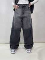 شلوار جین زنانه فول بگ زغالی طوسی