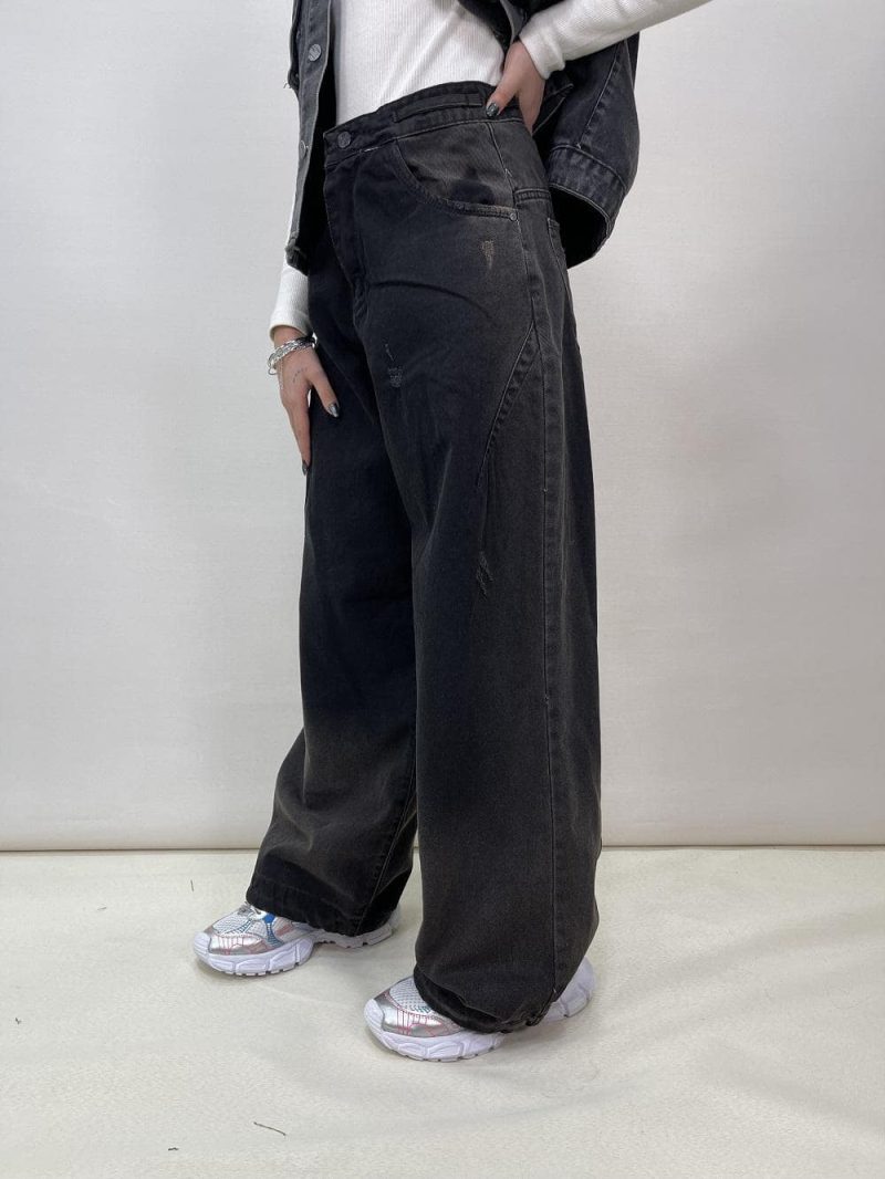 شلوار جین زنانه فول بگ زغالی