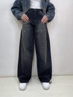 شلوار جین زنانه فول بگ دمپا گت خور زغالی