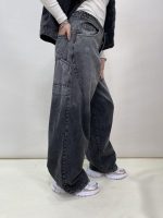 شلوار جین زنانه فول بگ زغالی طوسی