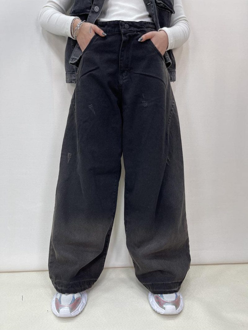 شلوار جین زنانه فول بگ زغالی