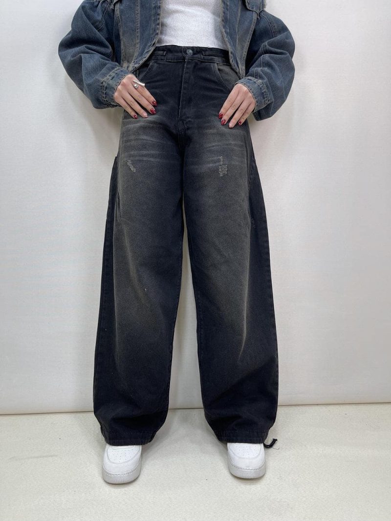 شلوار جین زنانه فول بگ دمپا گت خور زغالی