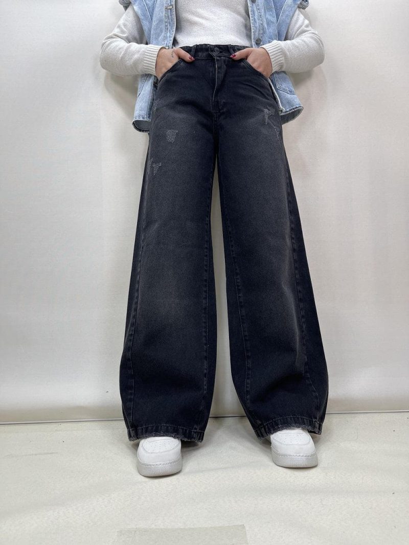 شلوار جین زنانه فول بگ شافل زغالی