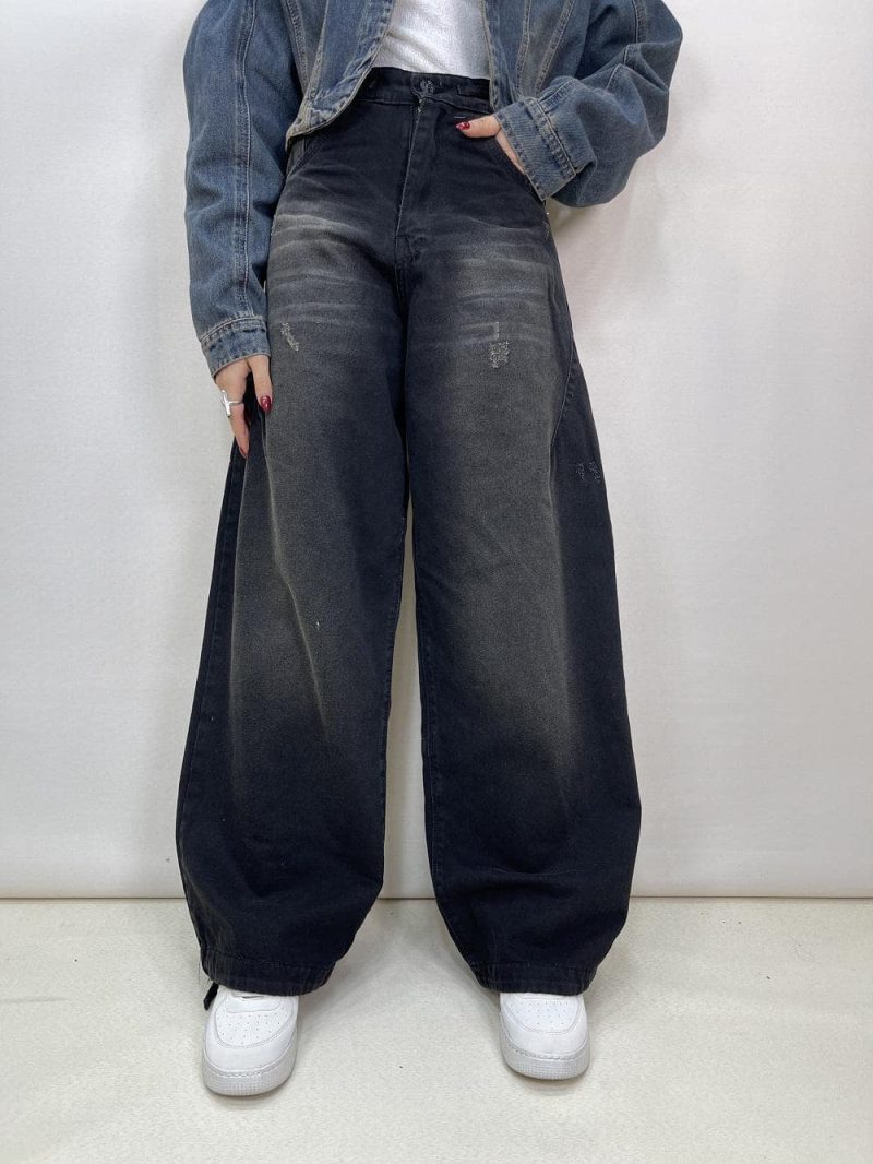 شلوار جین زنانه فول بگ دمپا گت خور زغالی