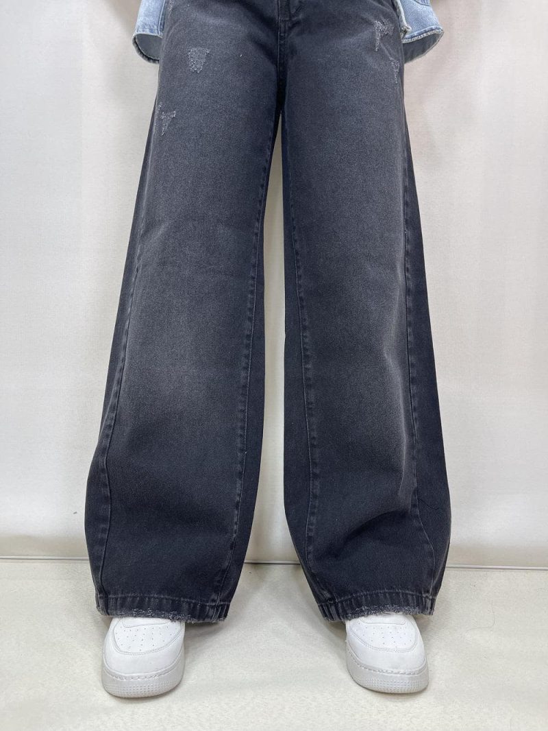 شلوار جین زنانه فول بگ شافل زغالی