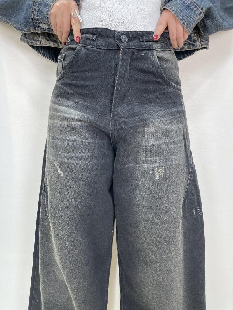 شلوار جین زنانه فول بگ دمپا گت خور زغالی