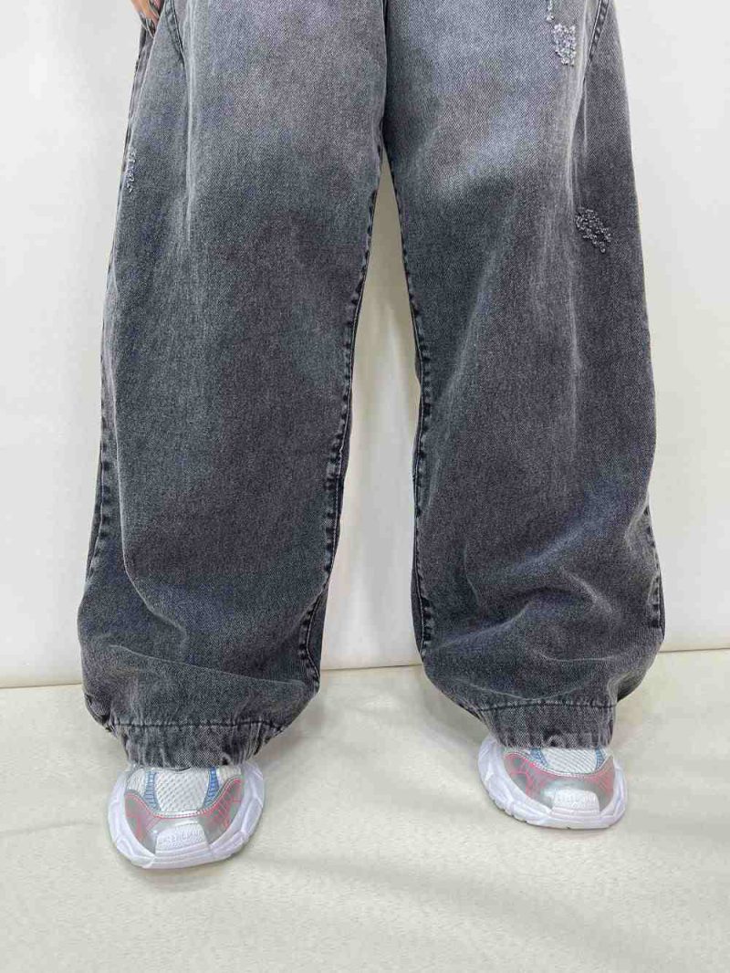 شلوار جین زنانه فول بگ زغالی طوسی