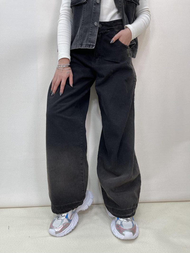 شلوار جین زنانه فول بگ زغالی