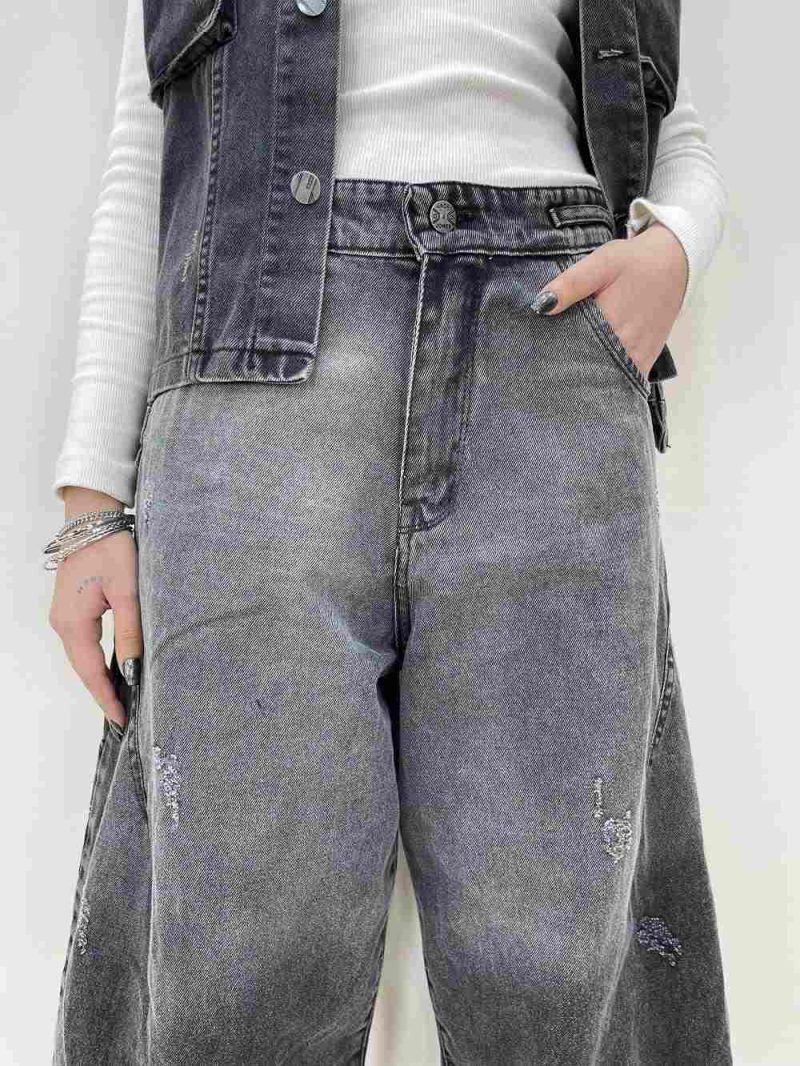 شلوار جین زنانه فول بگ زغالی طوسی