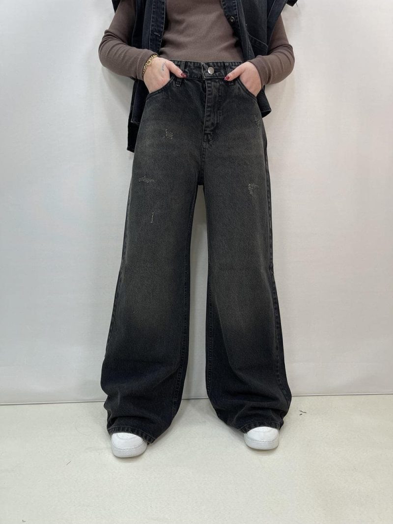 شلوار جین زنانه فول بگ زغالی