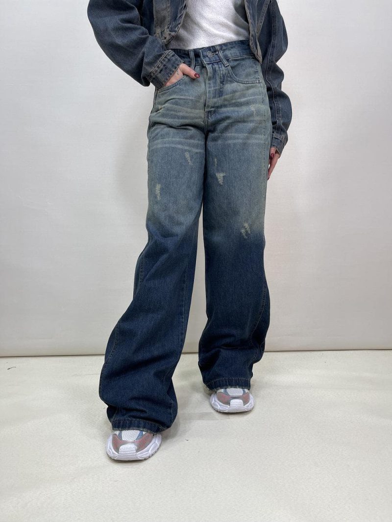 شلوار جین زنانه فول بگ آبی