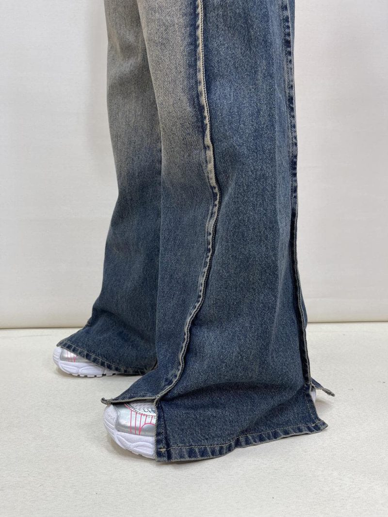 شلوار جین زنانه فول بگ دمپا چاکدار تینت