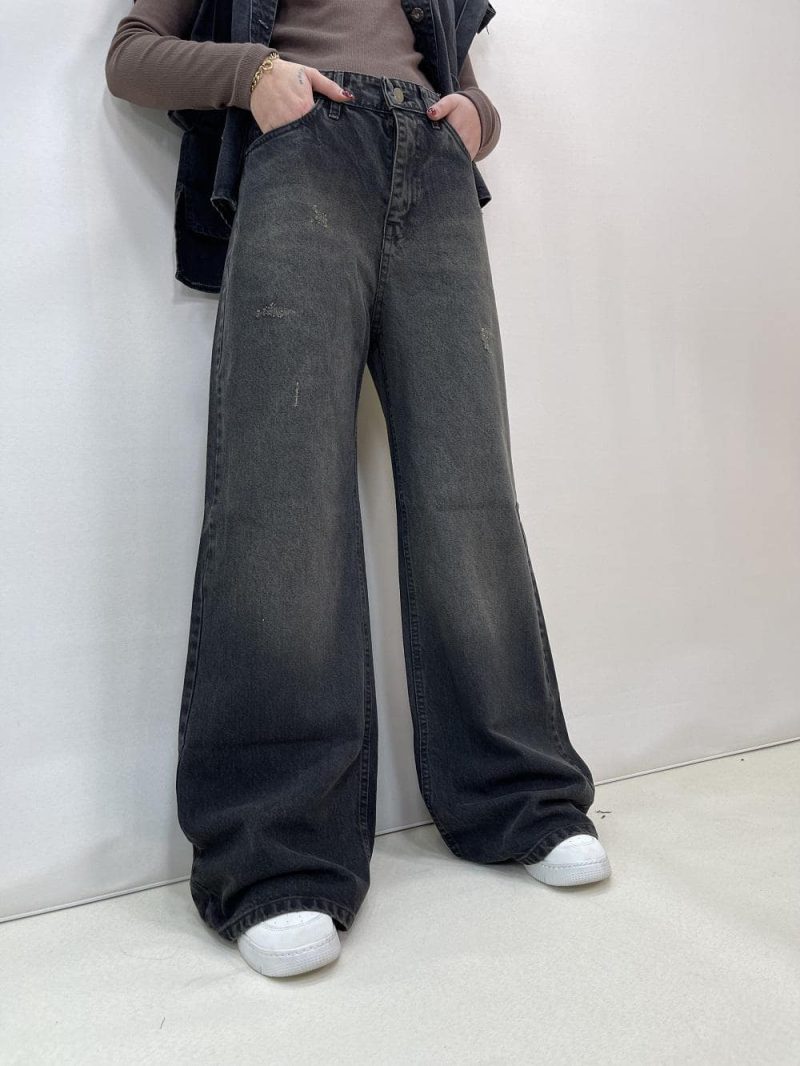 شلوار جین زنانه فول بگ زغالی