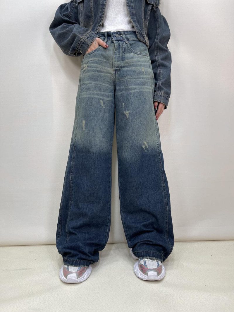 شلوار جین زنانه فول بگ آبی