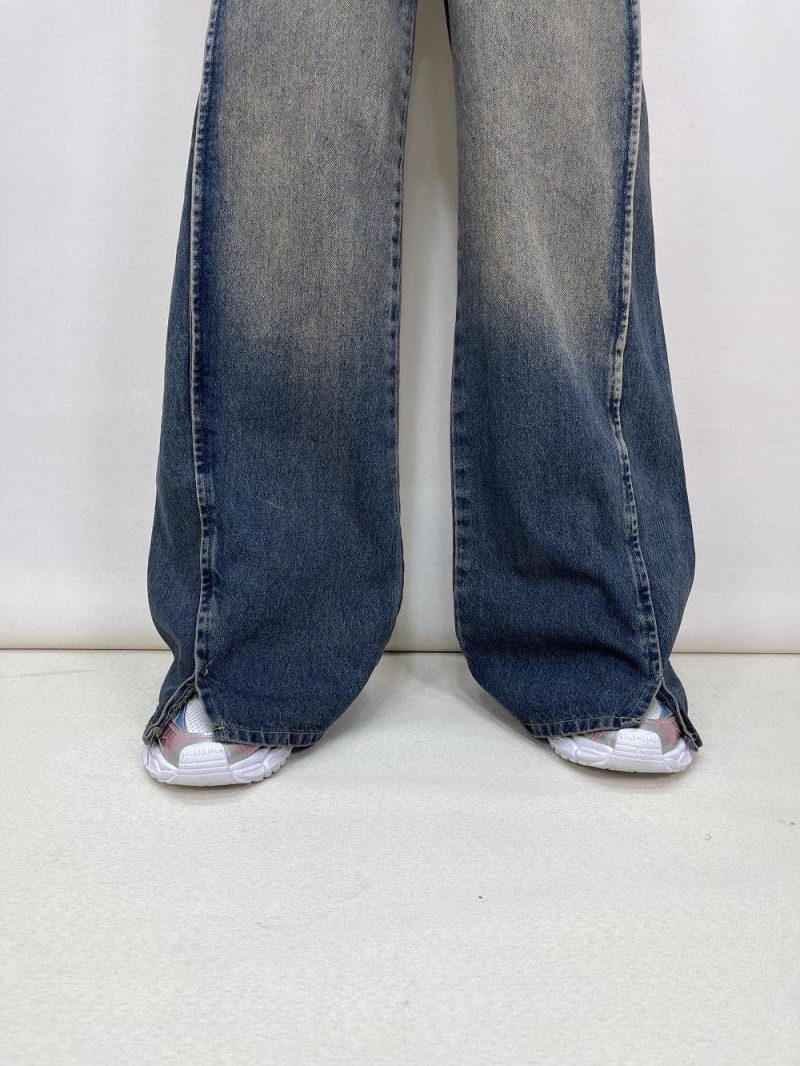 شلوار جین زنانه فول بگ دمپا چاکدار تینت