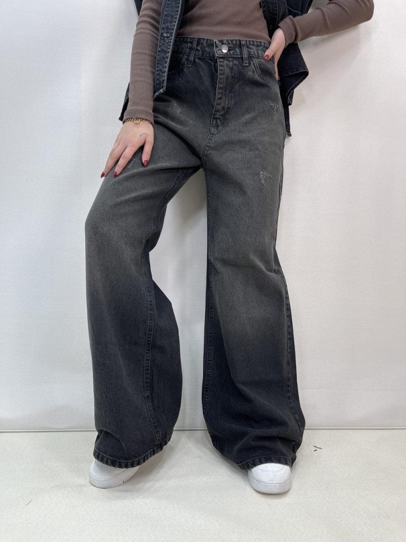 شلوار جین زنانه فول بگ زغالی