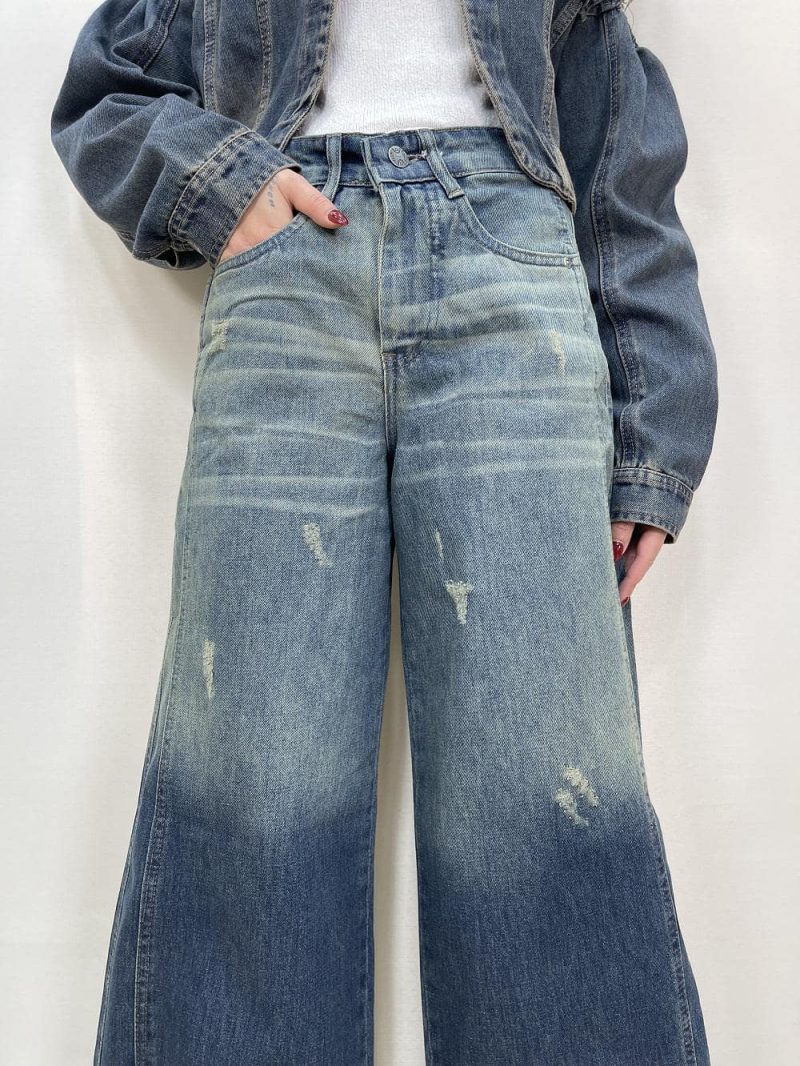 شلوار جین زنانه فول بگ آبی