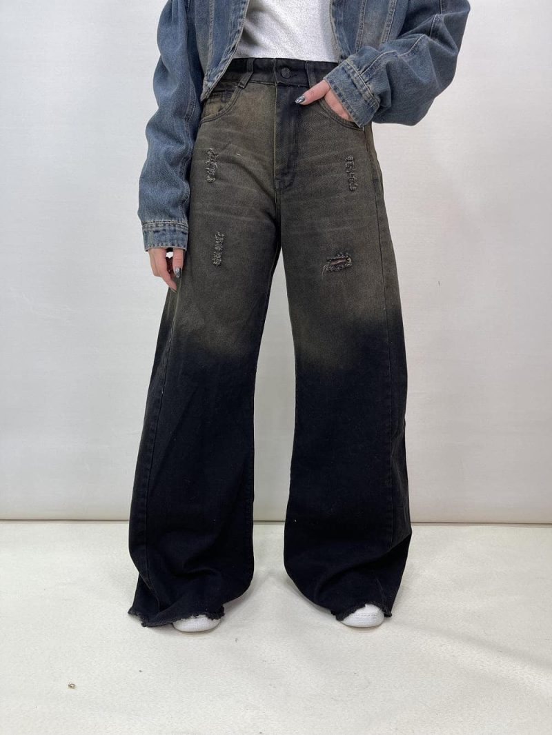 شلوار جین زنانه فول بگ شافل زغالی