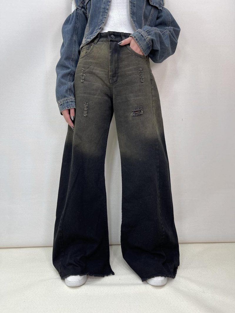 شلوار جین زنانه فول بگ شافل زغالی