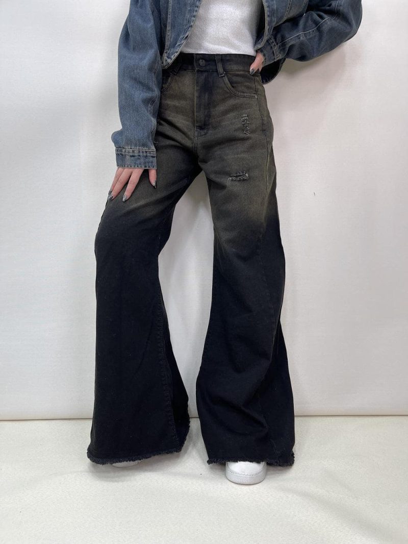 شلوار جین زنانه فول بگ شافل زغالی