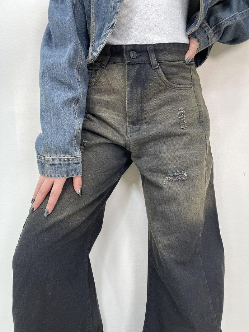 شلوار جین زنانه فول بگ شافل زغالی