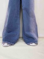 شلوار جین زنانه فول بگ شافل آبی صورتی
