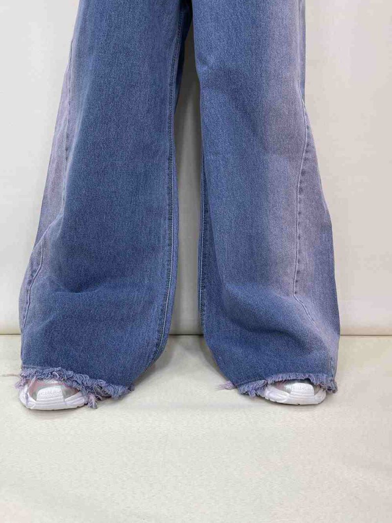 شلوار جین زنانه فول بگ شافل آبی صورتی