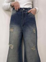 شلوار جین زنانه فول بگ شافل آبی