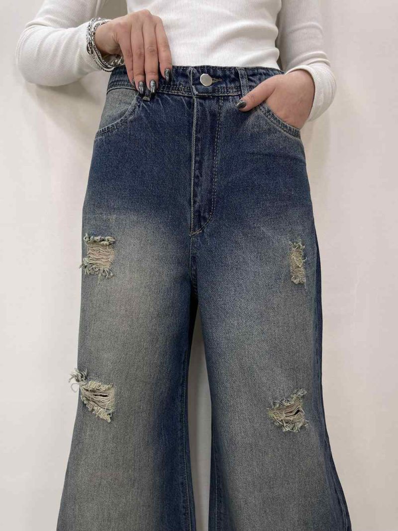 شلوار جین زنانه فول بگ شافل آبی