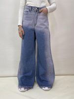 شلوار جین زنانه فول بگ شافل آبی صورتی