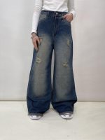 شلوار جین زنانه فول بگ شافل آبی