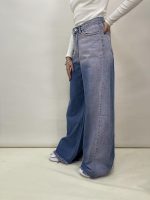 شلوار جین زنانه فول بگ شافل آبی صورتی