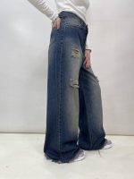 شلوار جین زنانه فول بگ شافل آبی